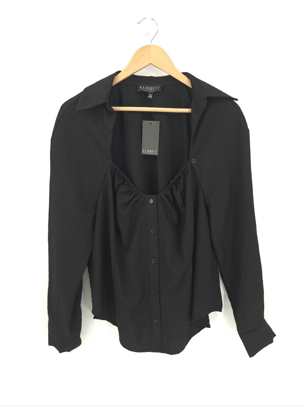Eloquii Black Button Front Top Chic Dressy Career Work Office